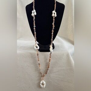 Sea Shell Pendant Long Necklace - Brown and White Women’s Jewelry